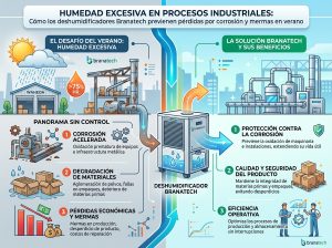 Humedad excesiva en procesos industriales: Cómo los deshumidificadores Branatech previenen pérdidas por corrosión y mermas en verano